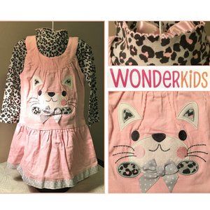 WONDERKIDS Pink Corduroy Kitty Jumper with Matching Cheetah Print Shirt …